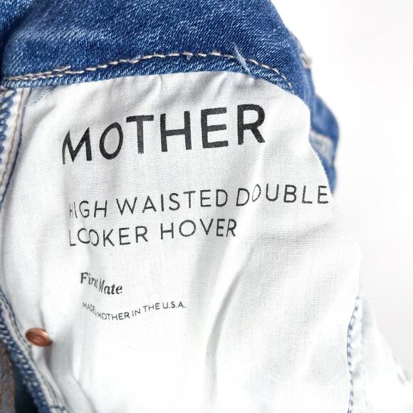 Mother High Waisted‎ Double Looker Hover Jeans First Mate Blue Raw Hem Sz 26 - Picture 10 of 12